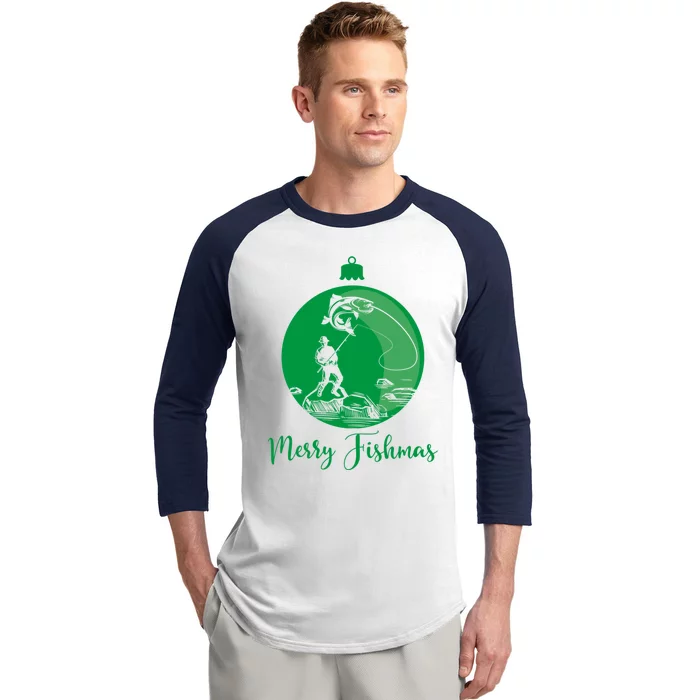 Merry Fishmas For Fisher And Anglers Gift Baseball Sleeve Shirt