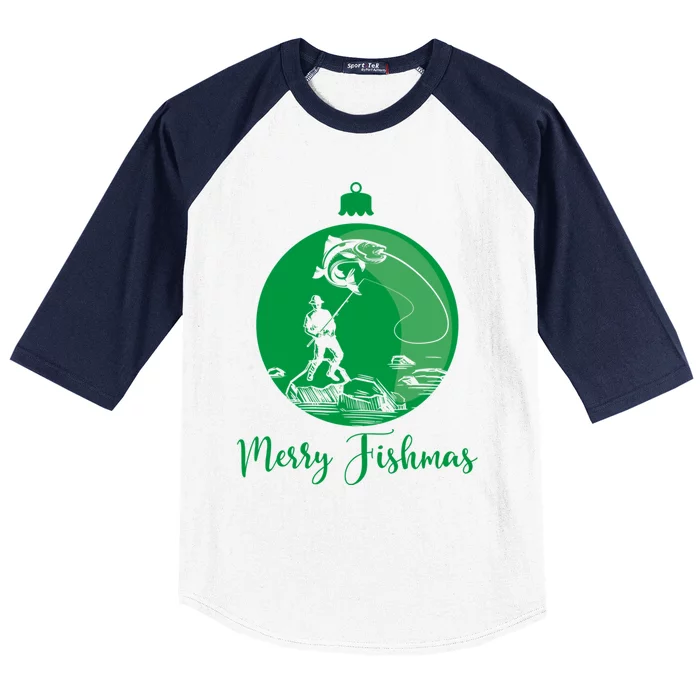 Merry Fishmas For Fisher And Anglers Gift Baseball Sleeve Shirt