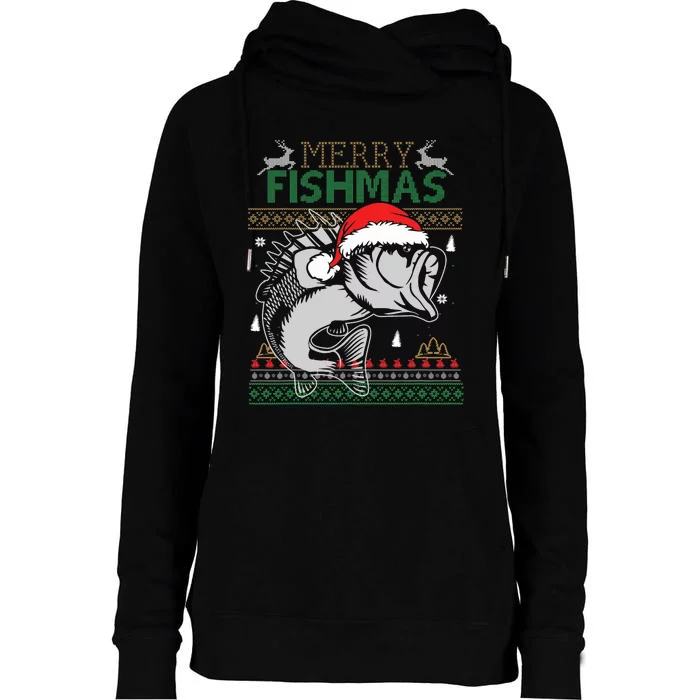 Merry Fishmas Funny Merry Christmas Fishing Lover Womens Funnel Neck Pullover Hood