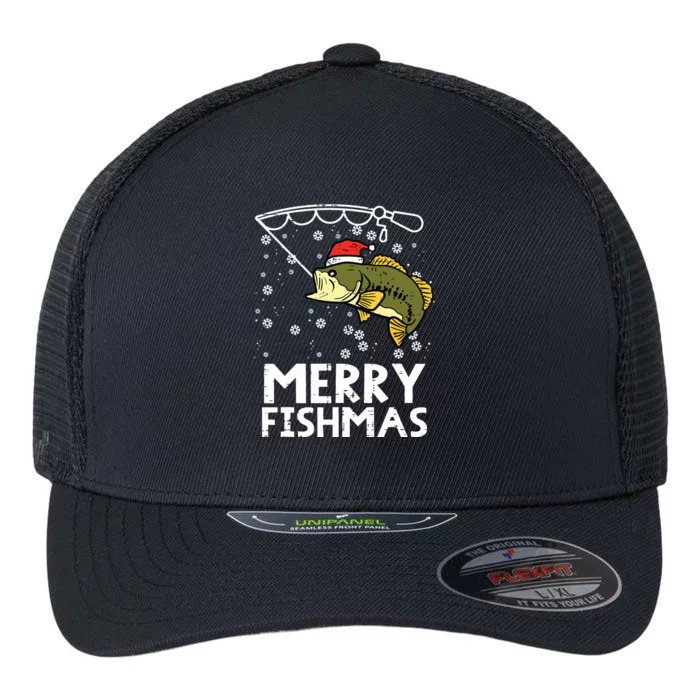 Merry Fishmas Fish Fishing Xmas Christmas Dad Flexfit Unipanel Trucker Cap