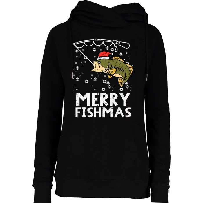 Merry Fishmas Fish Fishing Xmas Christmas Dad Womens Funnel Neck Pullover Hood