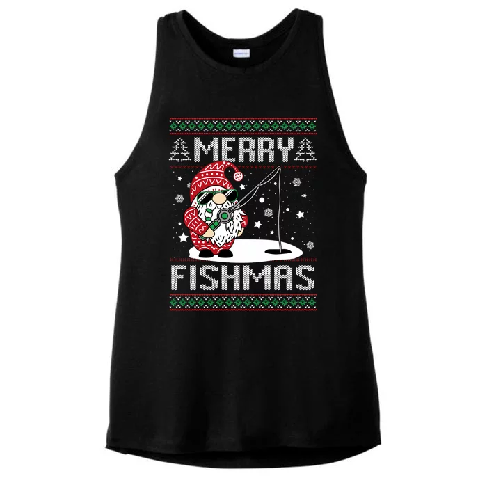 Merry Fishmas Fishing Gnome Christmas Santa Fisherman Ladies Tri-Blend Wicking Tank