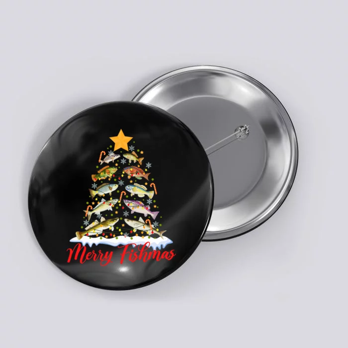 Merry Fishmas Funny Christmas Tree Lights Fish Fishing Rod Button