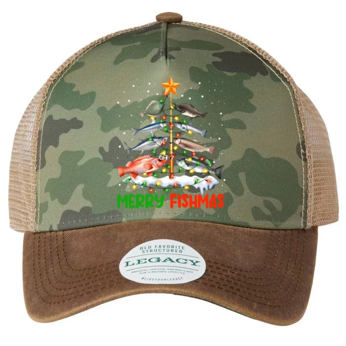 Merry Fishmas Funny Christmas Tree Lights Fish Fishing Rod Gift Legacy Tie Dye Trucker Hat