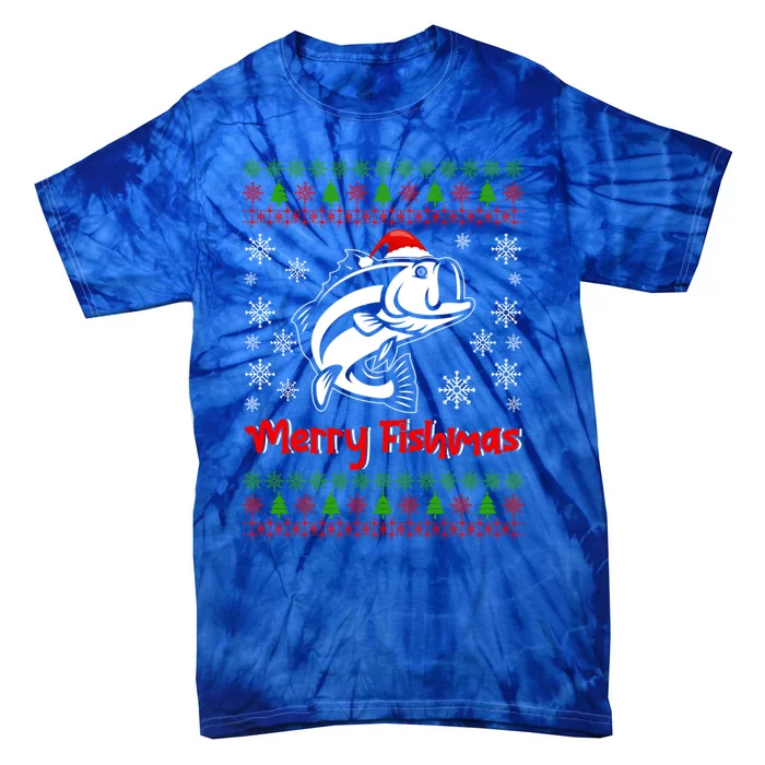 Merry Fishmas Funny Christmas Ugly Fishing Fisher Xmas Gift Tie-Dye T-Shirt