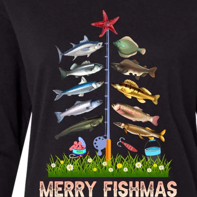 Merry Fishmas Funny Christmas Xmas Gift For Fishers Gift Womens Cotton Relaxed Long Sleeve T-Shirt