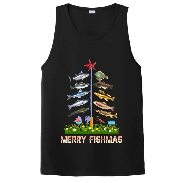 Merry Fishmas Funny Christmas Xmas Gift For Fishers Gift Performance Tank