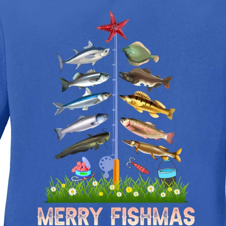 Merry Fishmas Funny Christmas Xmas Gift For Fishers Gift Ladies Long Sleeve Shirt