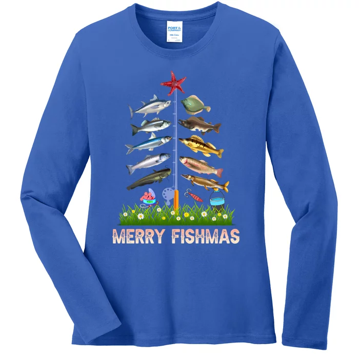 Merry Fishmas Funny Christmas Xmas Gift For Fishers Gift Ladies Long Sleeve Shirt