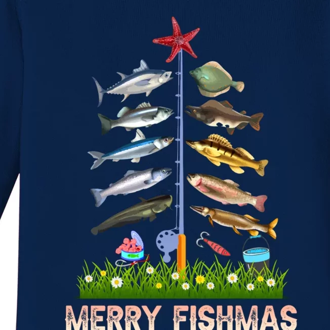 Merry Fishmas Funny Christmas Xmas Gift For Fishers Gift Baby Long Sleeve Bodysuit