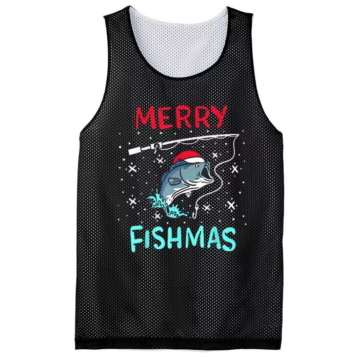 Merry Fishmas Funny Christmas Fishing Merry Fishmas Mesh Reversible Basketball Jersey Tank