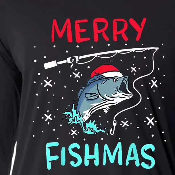 Merry Fishmas Funny Christmas Fishing Merry Fishmas Cooling Performance Long Sleeve Crew