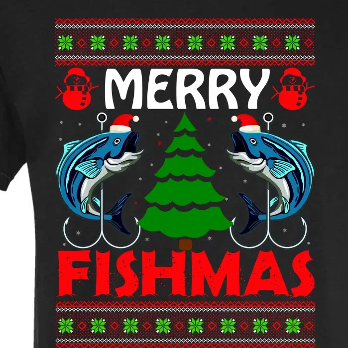 Merry Fishmas Funny Fish Fishing Ugly Christmas Garment-Dyed Heavyweight T-Shirt