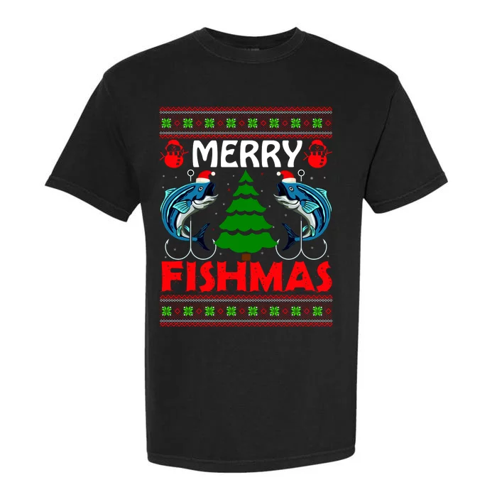 Merry Fishmas Funny Fish Fishing Ugly Christmas Garment-Dyed Heavyweight T-Shirt