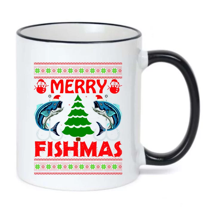 Merry Fishmas Funny Fish Fishing Ugly Christmas Black Color Changing Mug