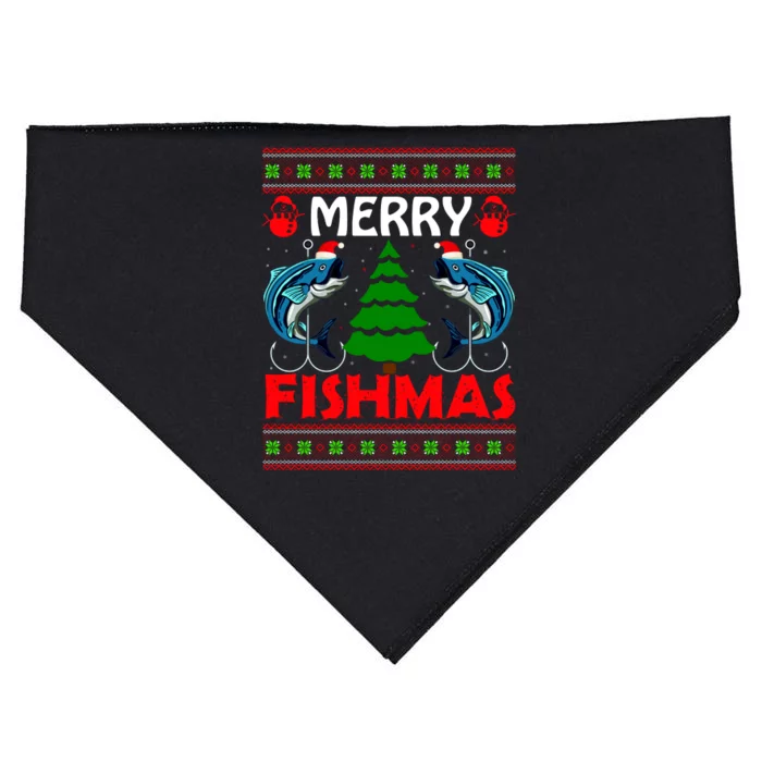 Merry Fishmas Funny Fish Fishing Ugly Christmas USA-Made Doggie Bandana