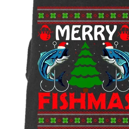 Merry Fishmas Funny Fish Fishing Ugly Christmas Doggie 3-End Fleece Hoodie