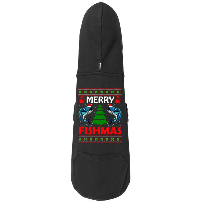 Merry Fishmas Funny Fish Fishing Ugly Christmas Doggie 3-End Fleece Hoodie