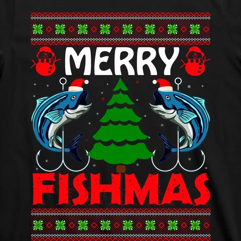 Merry Fishmas Funny Fish Fishing Ugly Christmas T-Shirt