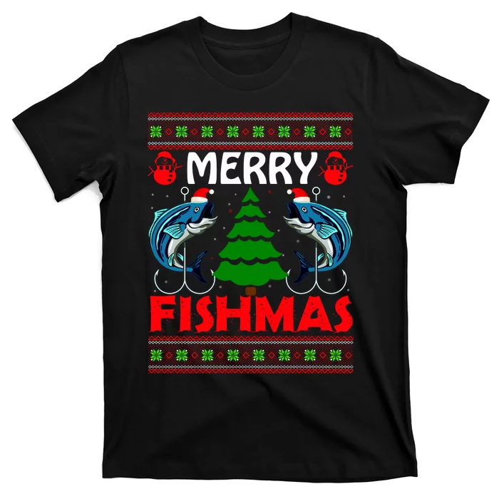 Merry Fishmas Funny Fish Fishing Ugly Christmas T-Shirt