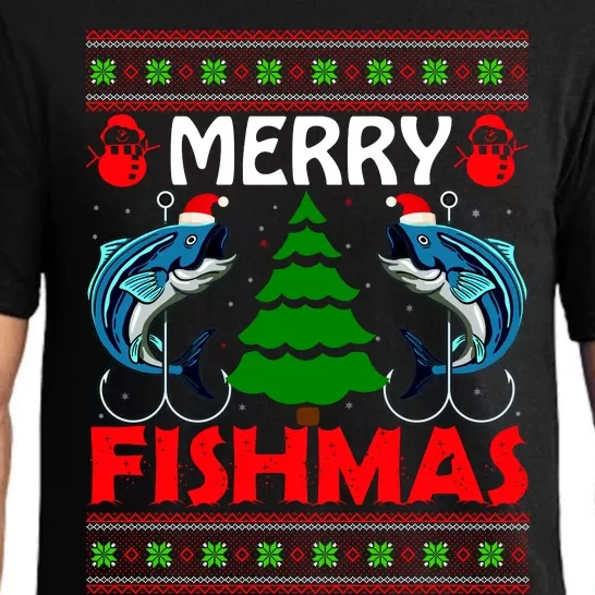 Merry Fishmas Funny Fish Fishing Ugly Christmas Pajama Set