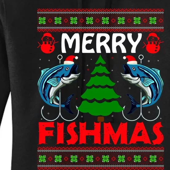 Merry Fishmas Funny Fish Fishing Ugly Christmas Women's Pullover Hoodie