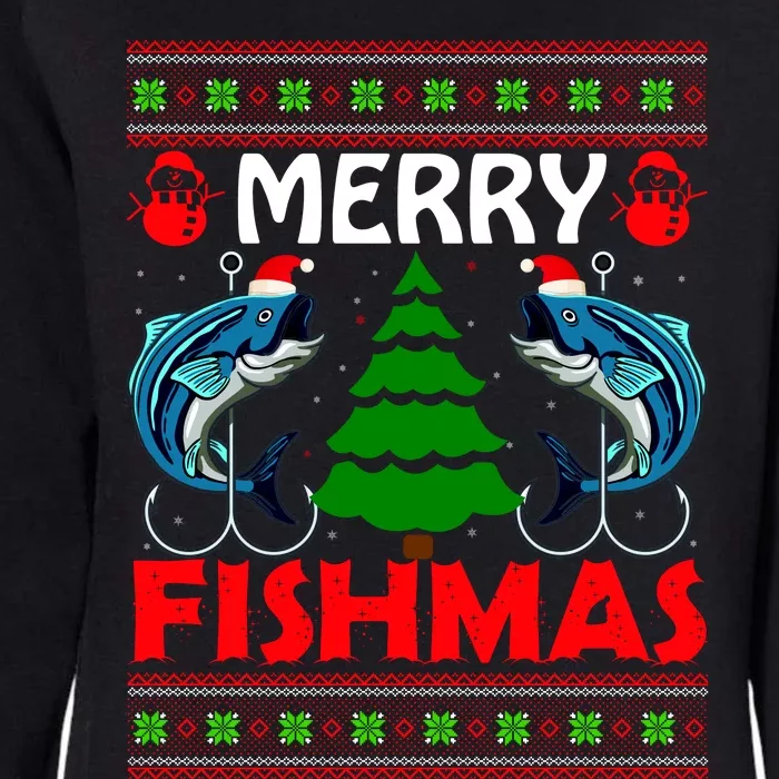 Merry Fishmas Funny Fish Fishing Ugly Christmas Womens California Wash Sweatshirt