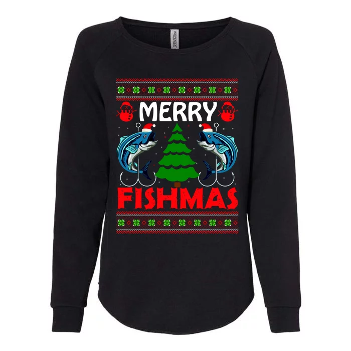 Merry Fishmas Funny Fish Fishing Ugly Christmas Womens California Wash Sweatshirt