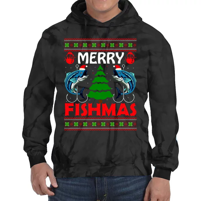 Merry Fishmas Funny Fish Fishing Ugly Christmas Tie Dye Hoodie