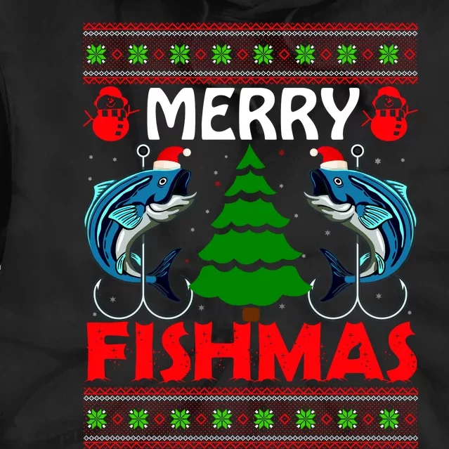 Merry Fishmas Funny Fish Fishing Ugly Christmas Tie Dye Hoodie