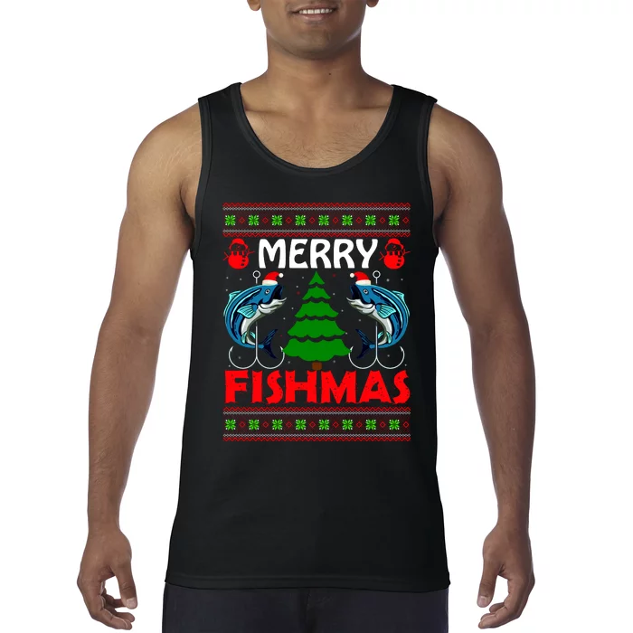 Merry Fishmas Funny Fish Fishing Ugly Christmas Tank Top