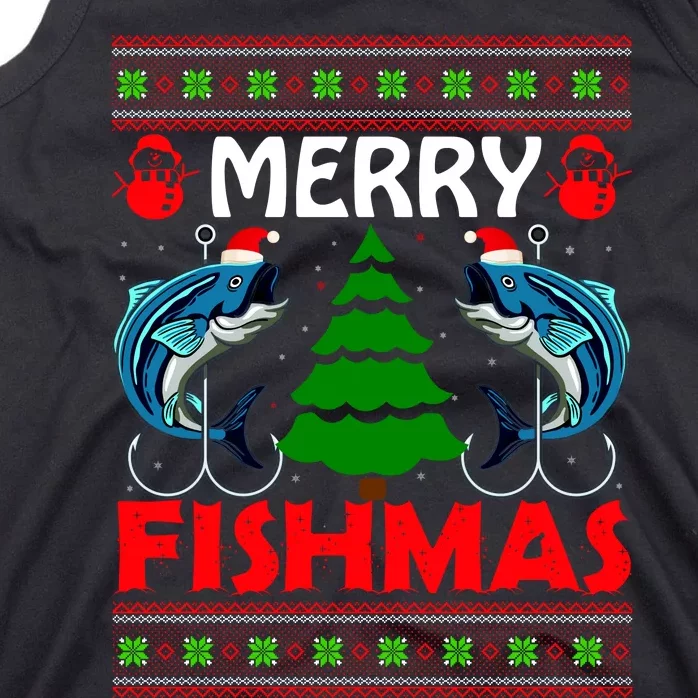 Merry Fishmas Funny Fish Fishing Ugly Christmas Tank Top