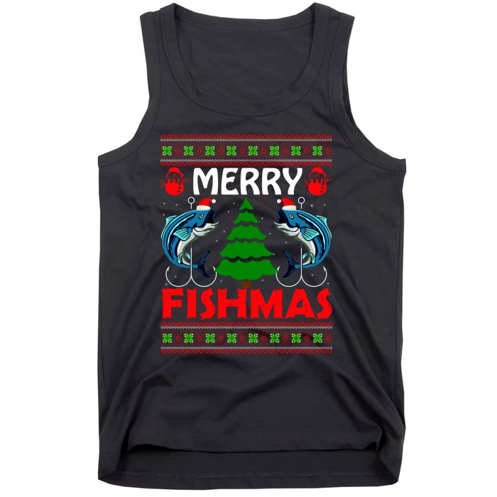 Merry Fishmas Funny Fish Fishing Ugly Christmas Tank Top