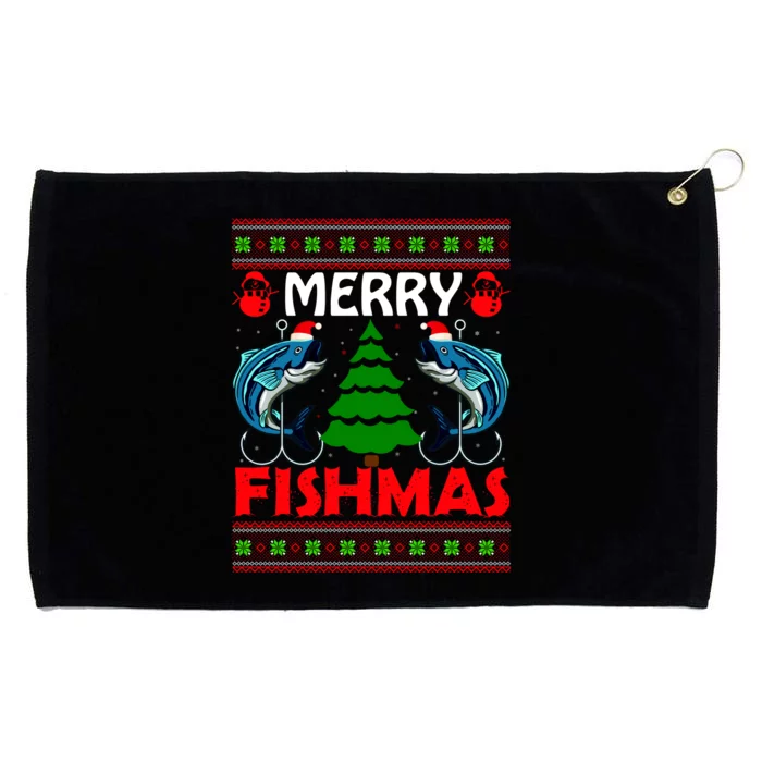 Merry Fishmas Funny Fish Fishing Ugly Christmas Grommeted Golf Towel