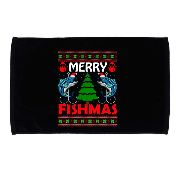 Merry Fishmas Funny Fish Fishing Ugly Christmas Microfiber Hand Towel