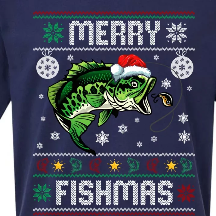 Merry Fishmas Funny Fish Fishing Fisher Ugly Christmas Gift Sueded Cloud Jersey T-Shirt