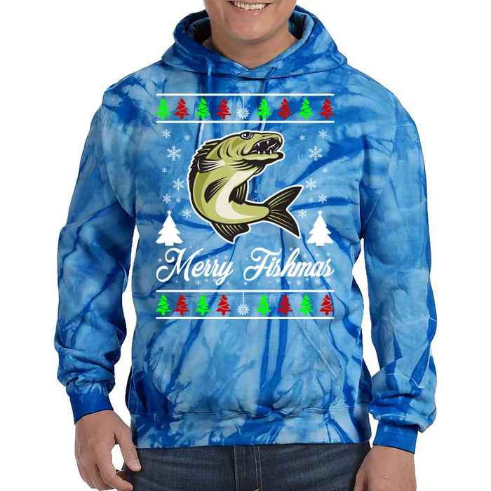 Merry Fishmas Funny Fisher Christmas Funny Gift Tie Dye Hoodie