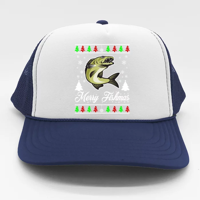 Merry Fishmas Funny Fisher Christmas Funny Gift Trucker Hat