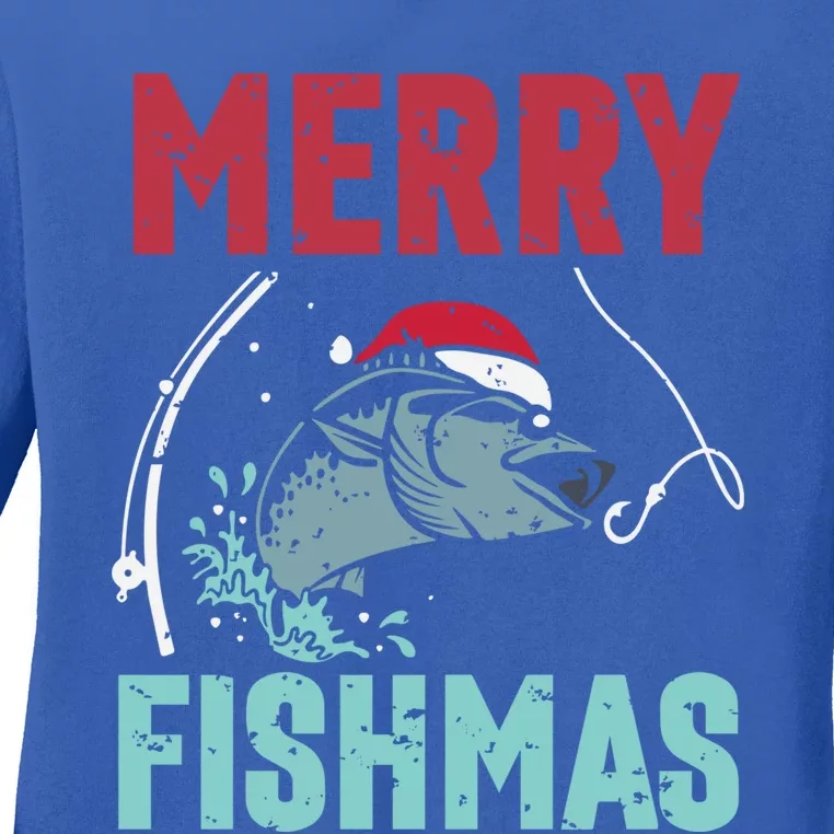 Merry Fishmas Funny Christmas For Family Fish Fisher Gift Ladies Long Sleeve Shirt