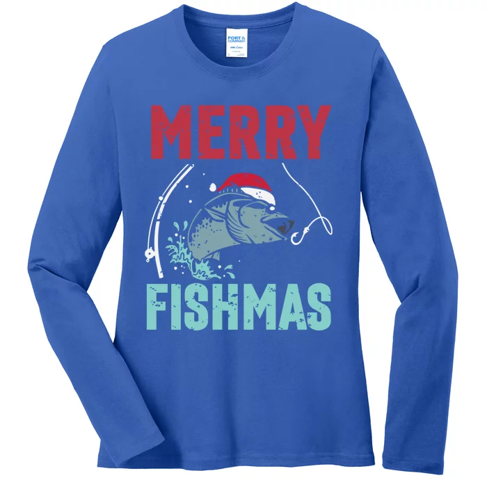 Merry Fishmas Funny Christmas For Family Fish Fisher Gift Ladies Long Sleeve Shirt