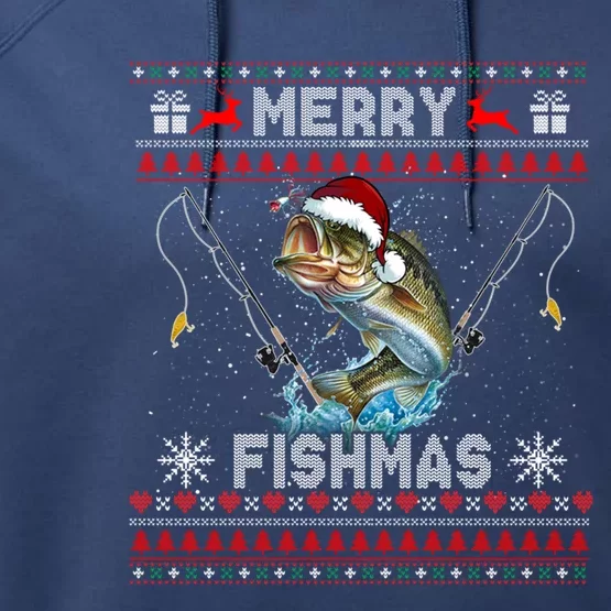 Merry Fishmas Funny Fishing Fisher Ugly Sweaters Christmas Gift Performance Fleece Hoodie