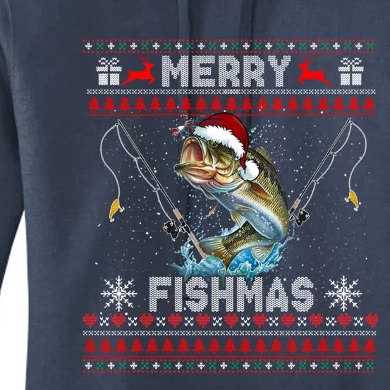 Merry Fishmas Funny Fishing Fisher Ugly Sweaters Christmas Gift Women's Pullover Hoodie