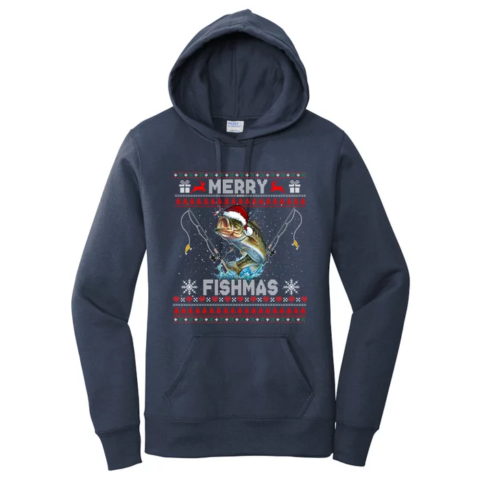 Merry Fishmas Funny Fishing Fisher Ugly Sweaters Christmas Gift Women's Pullover Hoodie