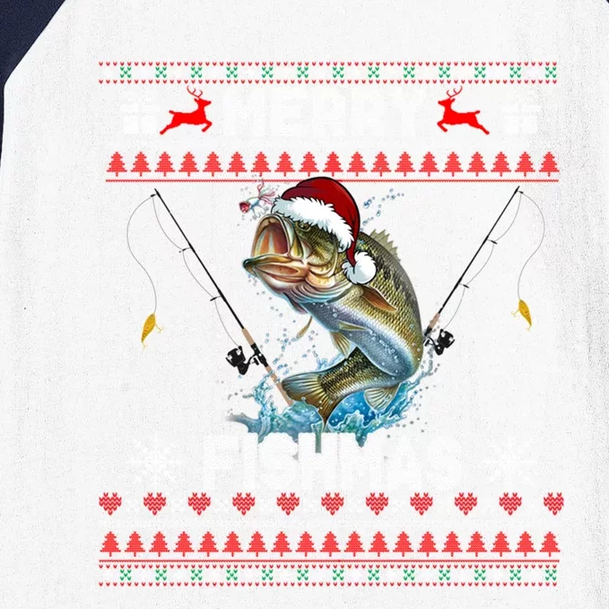 Merry Fishmas Funny Fishing Fisher Ugly Sweaters Christmas Gift Baseball Sleeve Shirt