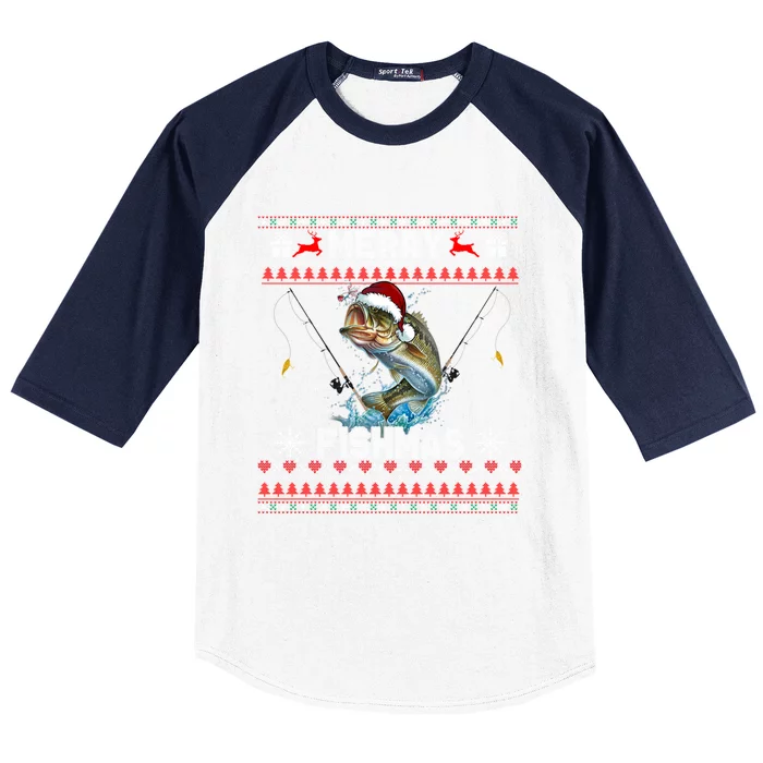 Merry Fishmas Funny Fishing Fisher Ugly Sweaters Christmas Gift Baseball Sleeve Shirt