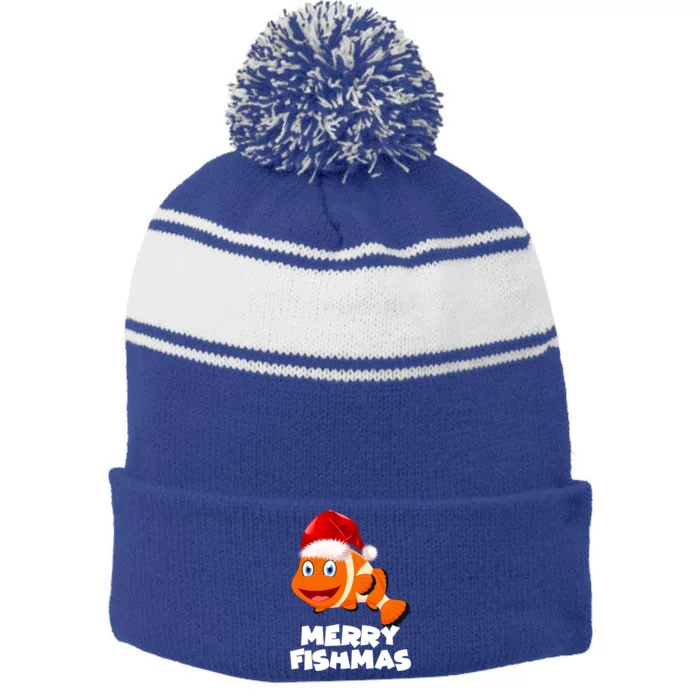 Merry Fishmas Fish Gift Stripe Pom Pom Beanie