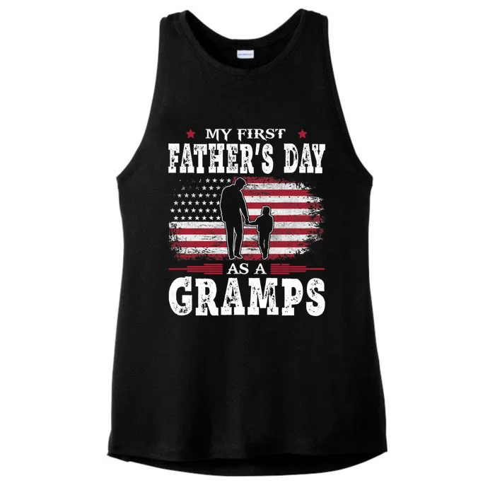 My First Fathers Day As A Gramps American Flag New Grandpa Great Gift Ladies Tri-Blend Wicking Tank