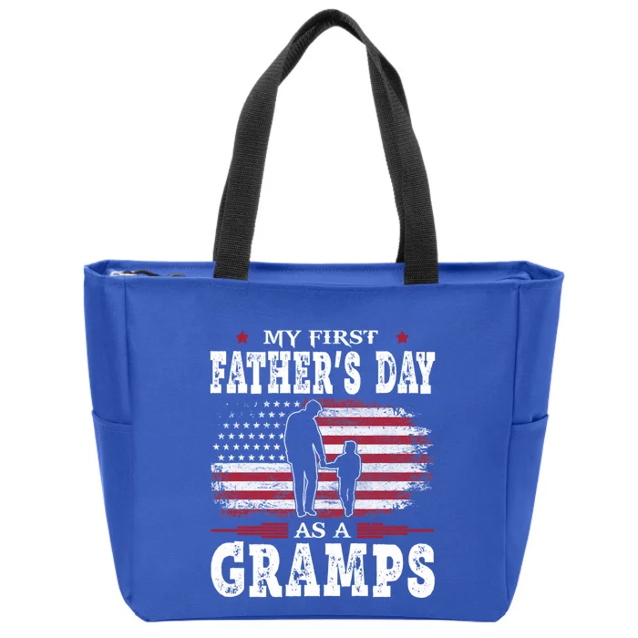 My First Fathers Day As A Gramps American Flag New Grandpa Great Gift Zip Tote Bag