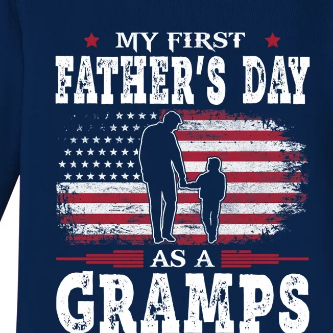 My First Fathers Day As A Gramps American Flag New Grandpa Great Gift Baby Long Sleeve Bodysuit