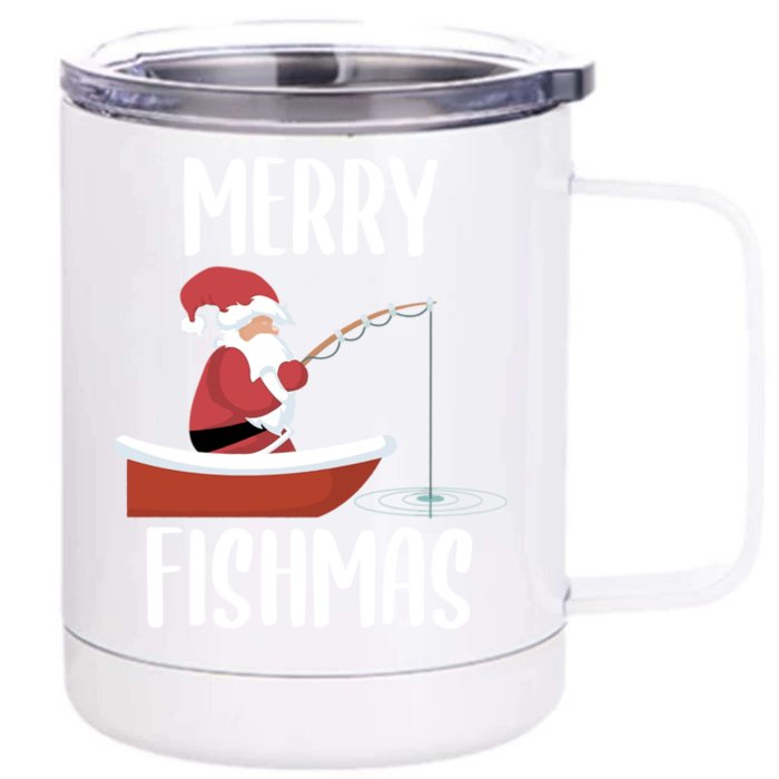 Merry Fishmas Funny Santa Fishing Fisher Christmas Xmas Funny Gift Front & Back 12oz Stainless Steel Tumbler Cup